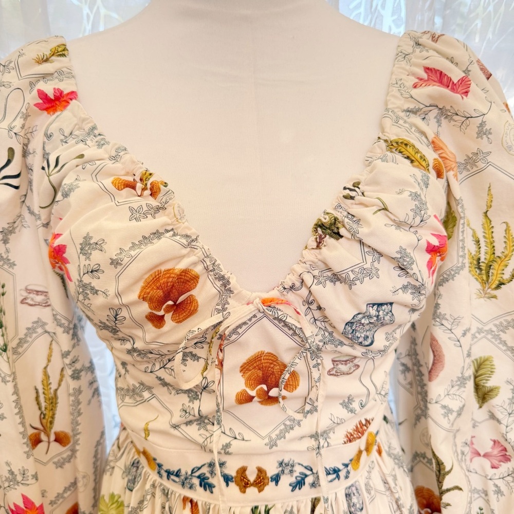 AGUA BY AGUA BENDITA HONOR ENCAJE WHITE LEAF PLANT PRINT LONG SLEEVE MINI DRESS - Picture 5 of 17